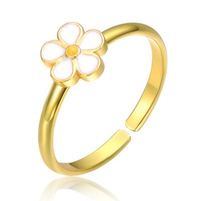 Rozzato Sterling Silver 14K Gold Plated with Pink Enamel Flower Daisy Adjustable Ring for Kids