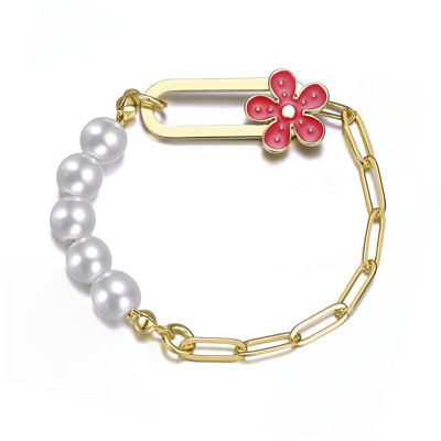 Rozzato 14K Gold Plated with Colored Enamel & Pearls Flower Bracelet for Kids