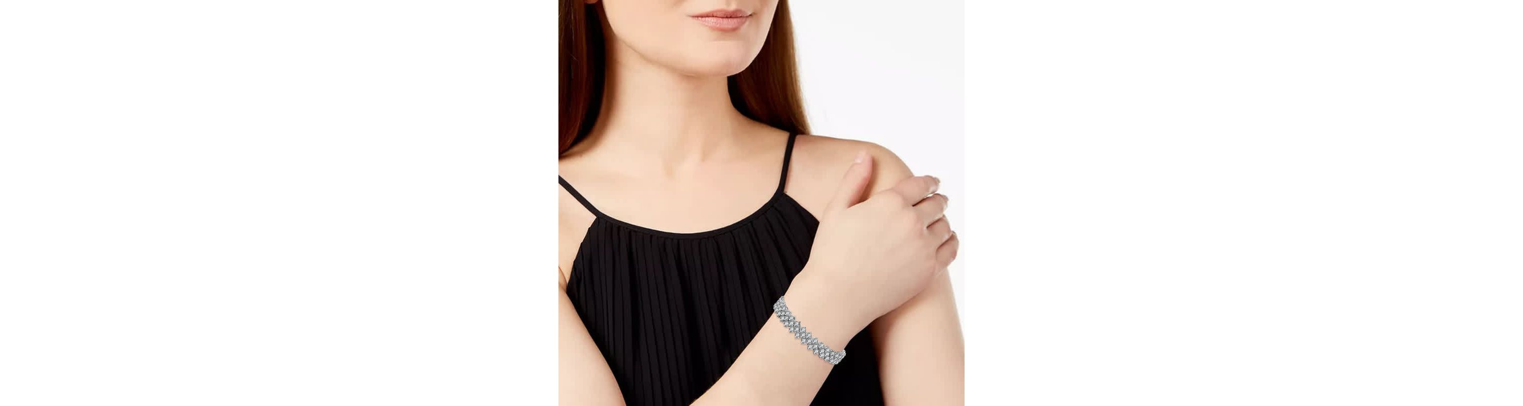 Lab Created Stylish White Gold Plated Cubic Zirconia Three Row Bracelet