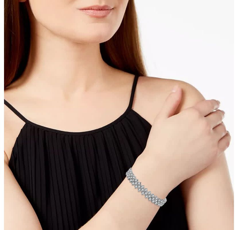 Lab Created Stylish White Gold Plated Cubic Zirconia Three Row Bracelet