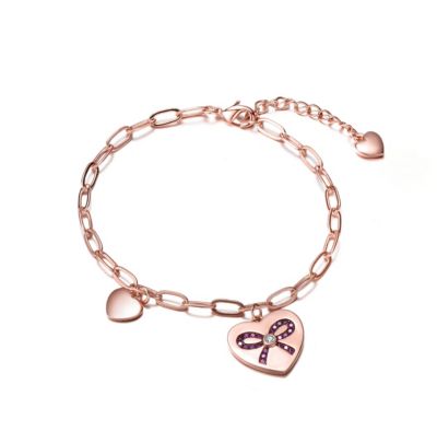 Rozzato Lab Created 18K Rose Gold Plated with Heart Charms Adjustable Bracelet