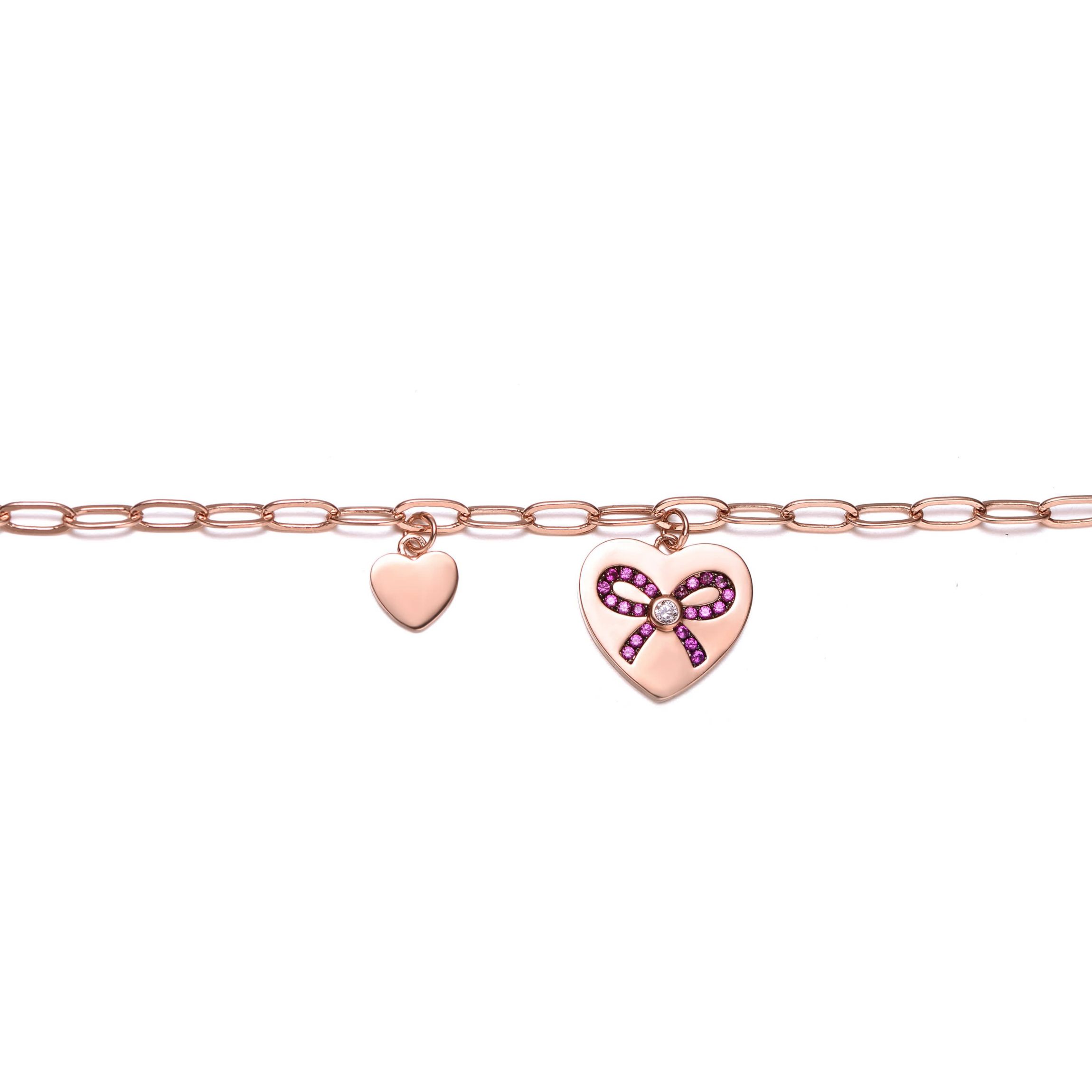 Lab Created 18K Rose Gold Plated with Heart Charms Adjustable Bracelet