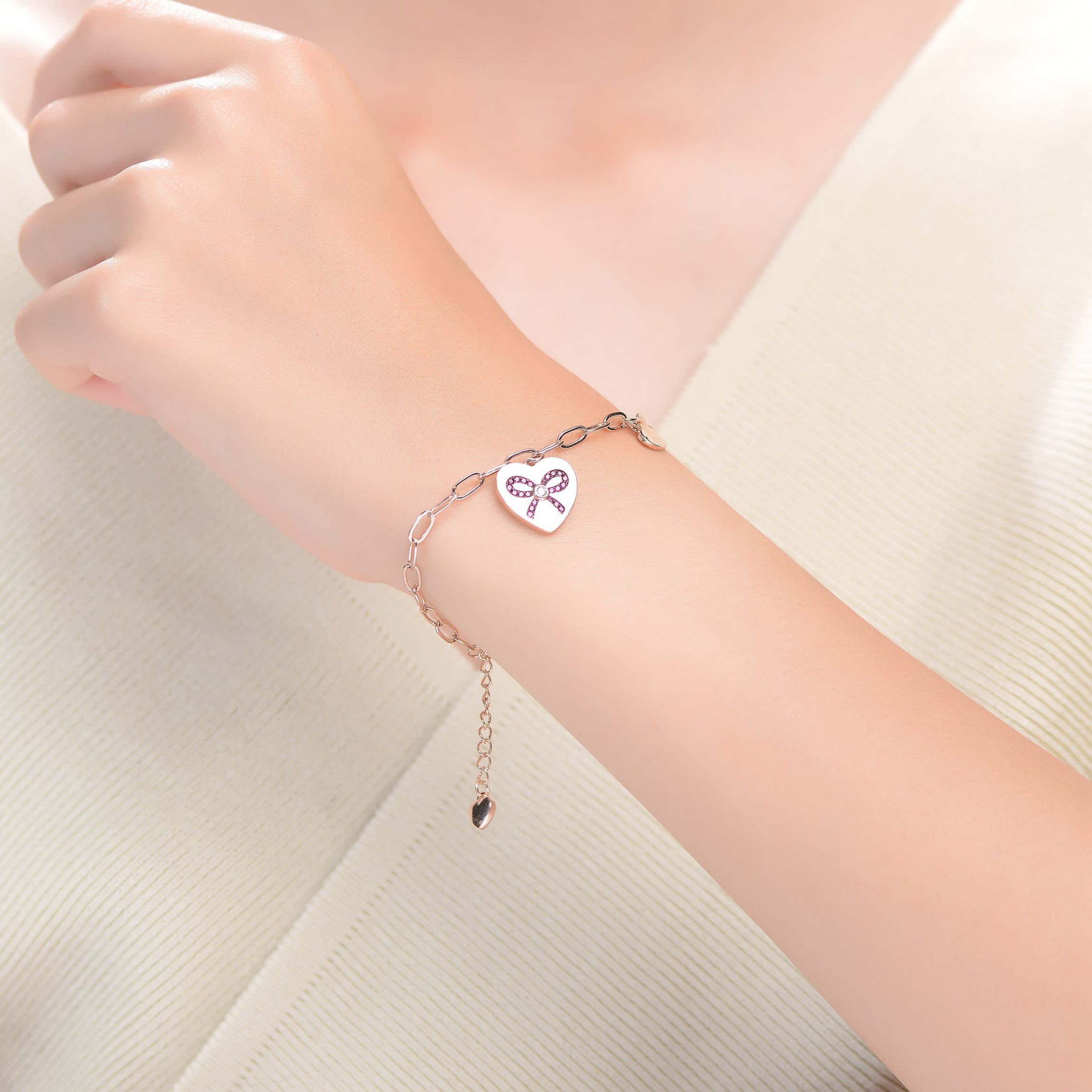 Lab Created 18K Rose Gold Plated with Heart Charms Adjustable Bracelet