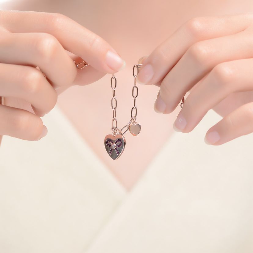Lab Created 18K Rose Gold Plated with Heart Charms Adjustable Bracelet