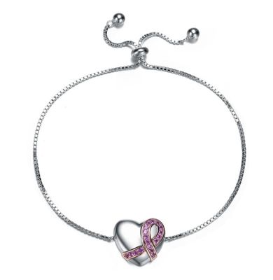 Rozzato Lab Created Teens/Young Adults White Gold Plated with infinity Ribbon on Heart Adjustable Bracelet