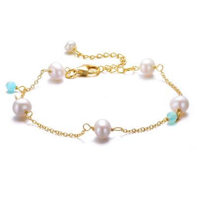Rozzato Lab Created 14K Gold Plated Bracelet with Lustrous Pearls
