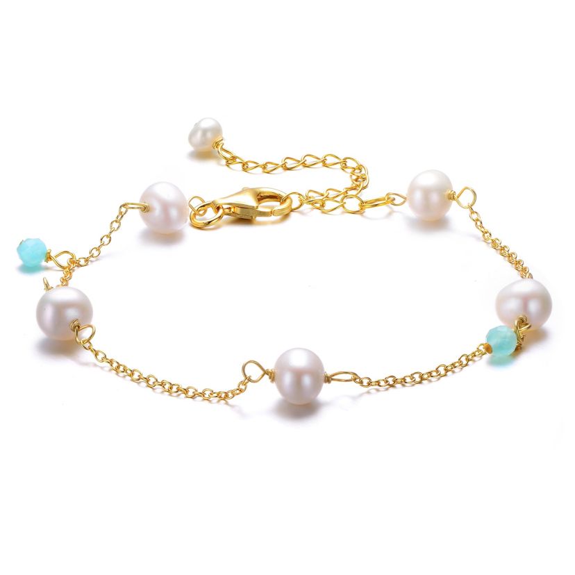 Lab Created 14K Gold Plated Bracelet with Lustrous Pearls