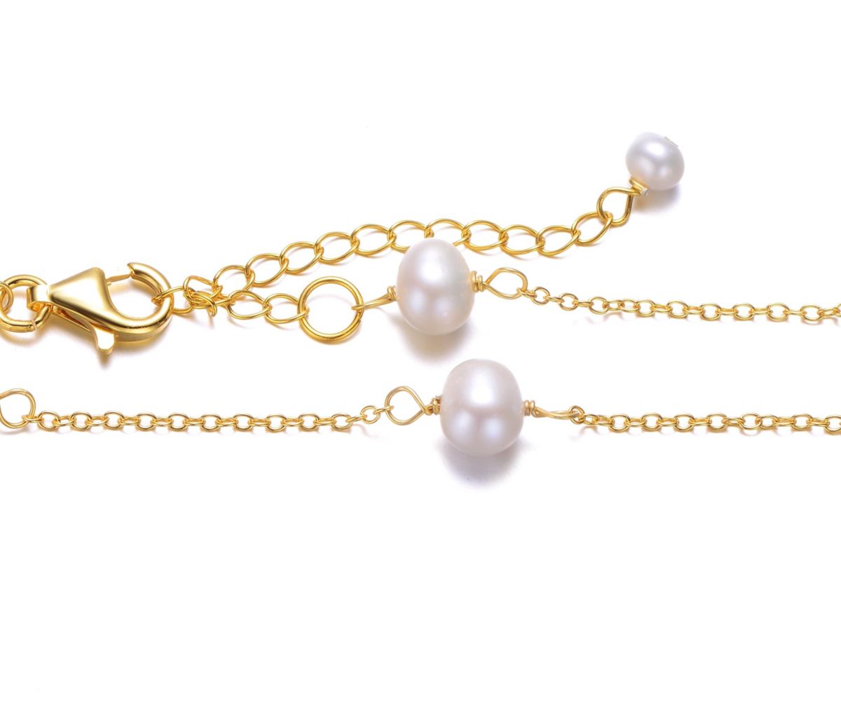 Lab Created 14K Gold Plated Bracelet with Lustrous Pearls