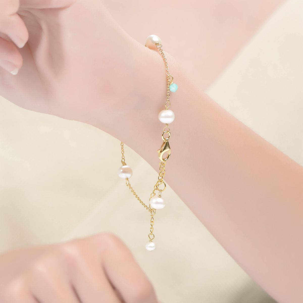 Lab Created 14K Gold Plated Bracelet with Lustrous Pearls