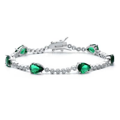 Rozzato Lab Created White Gold Plated with Colored Pear Shaped Cubic Zirconia Tennis Bracelet
