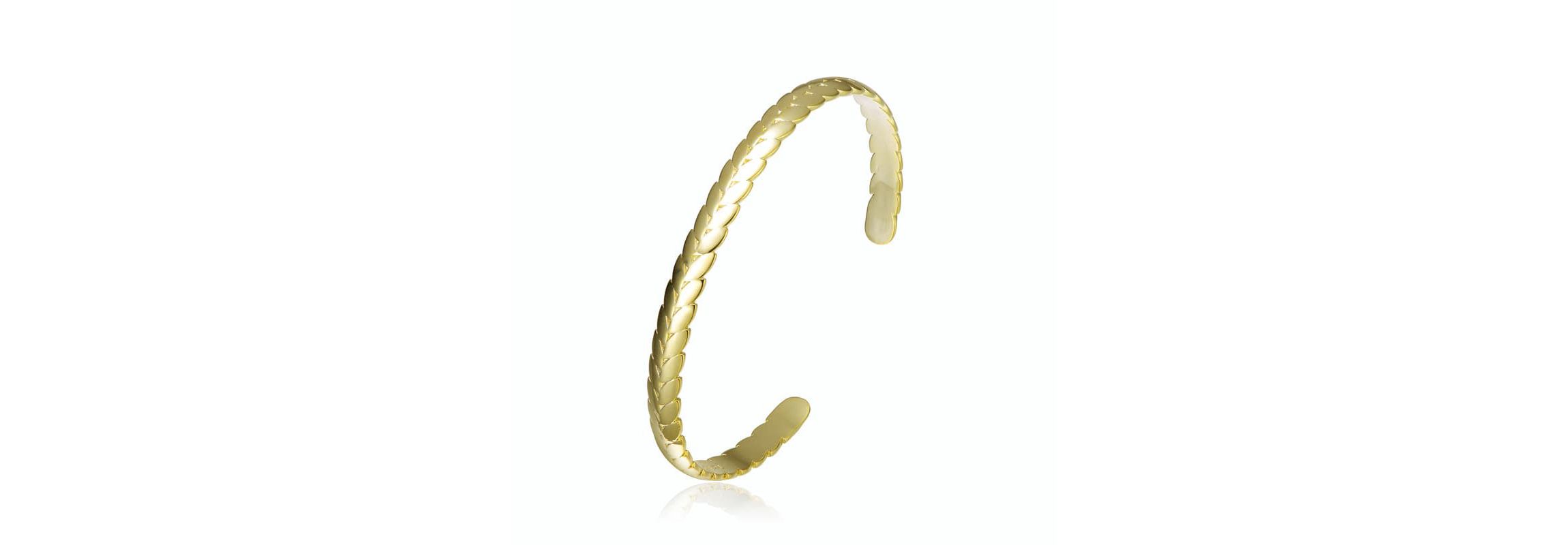 Lab Created 14K Gold Plated Leaf Cuff Bracelet