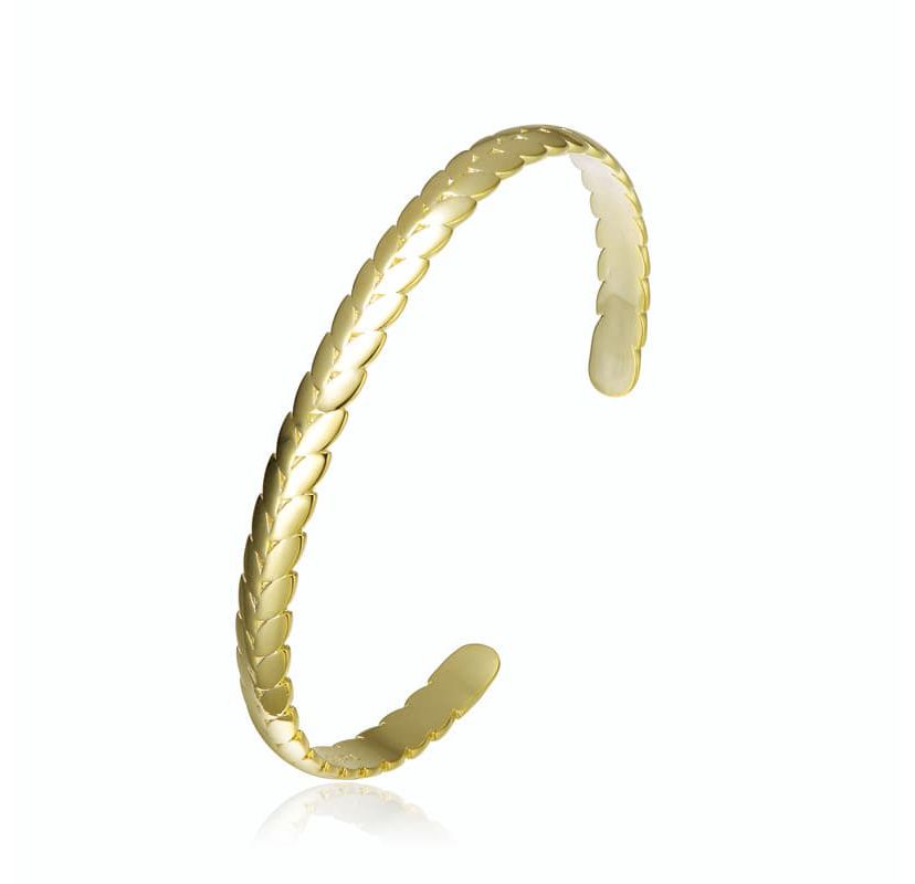 Lab Created 14K Gold Plated Leaf Cuff Bracelet