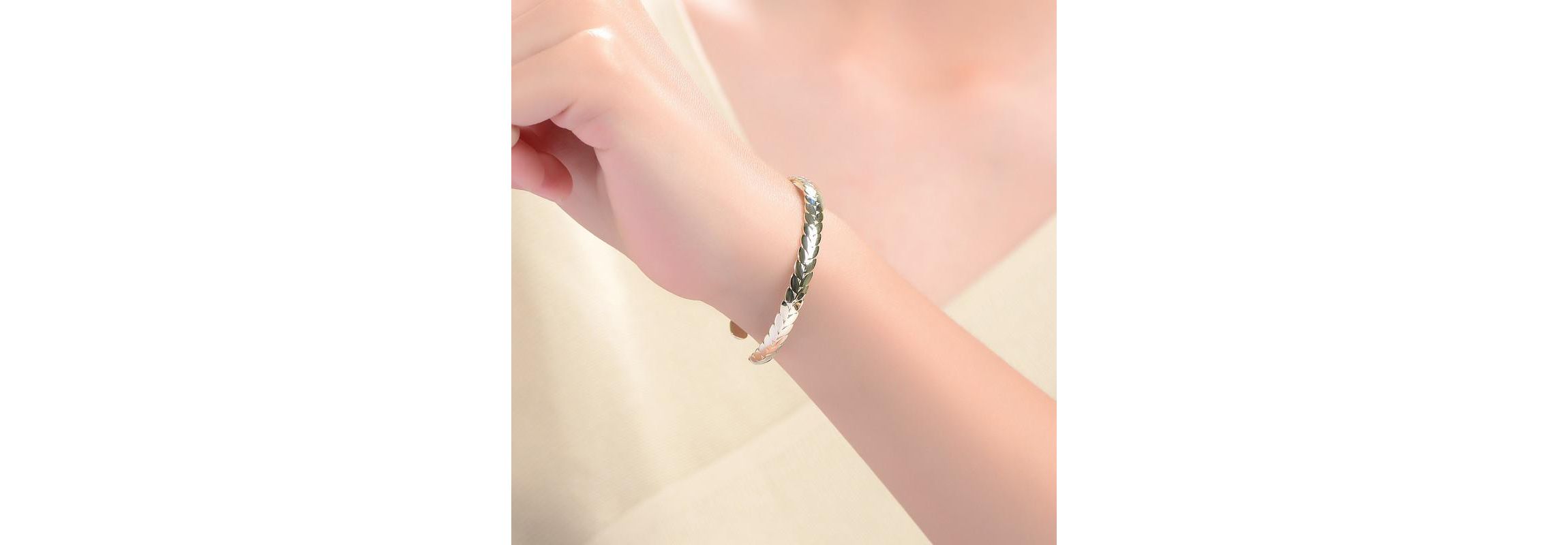 Lab Created 14K Gold Plated Leaf Cuff Bracelet