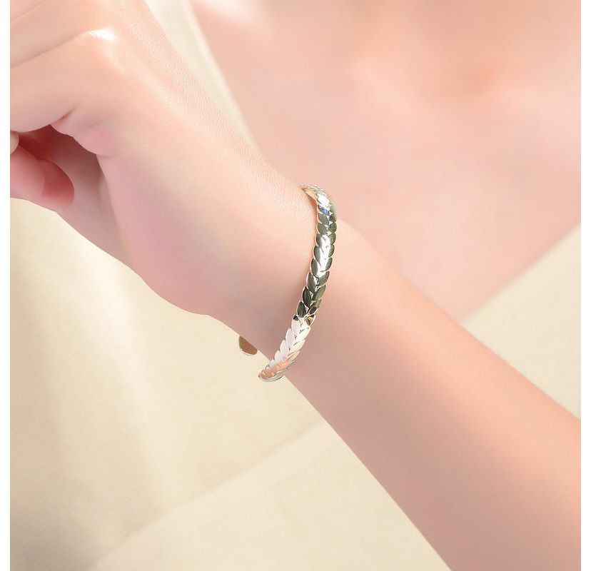Lab Created 14K Gold Plated Leaf Cuff Bracelet