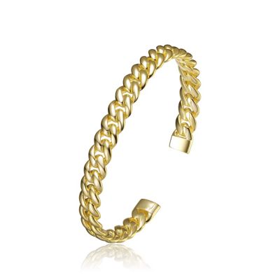 Rozzato Lab Created Elegant 14K Gold Plated Chain Cuff Bracelet