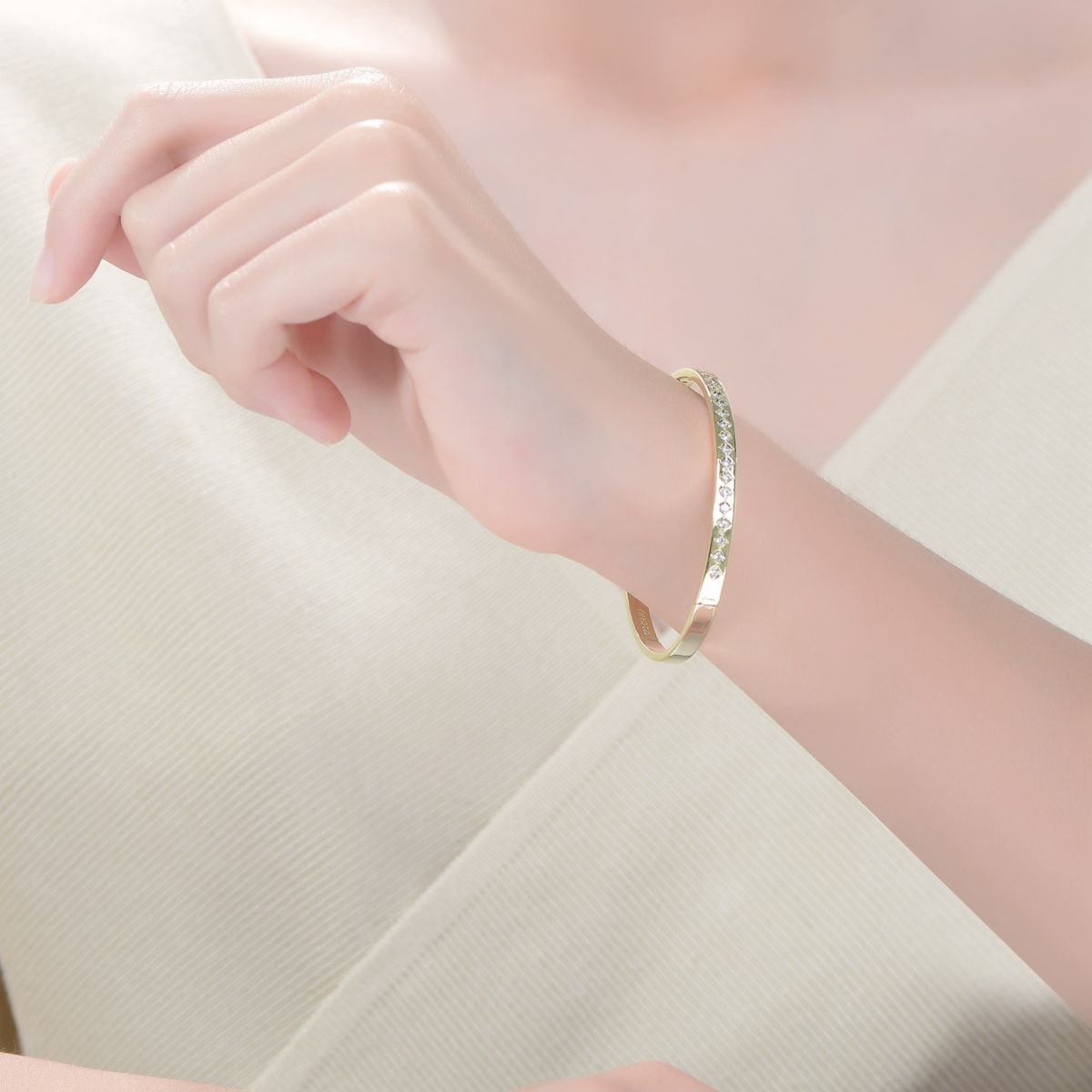 Lab Created 14K Gold Plated Cubic Zirconia Bangle Bracelet