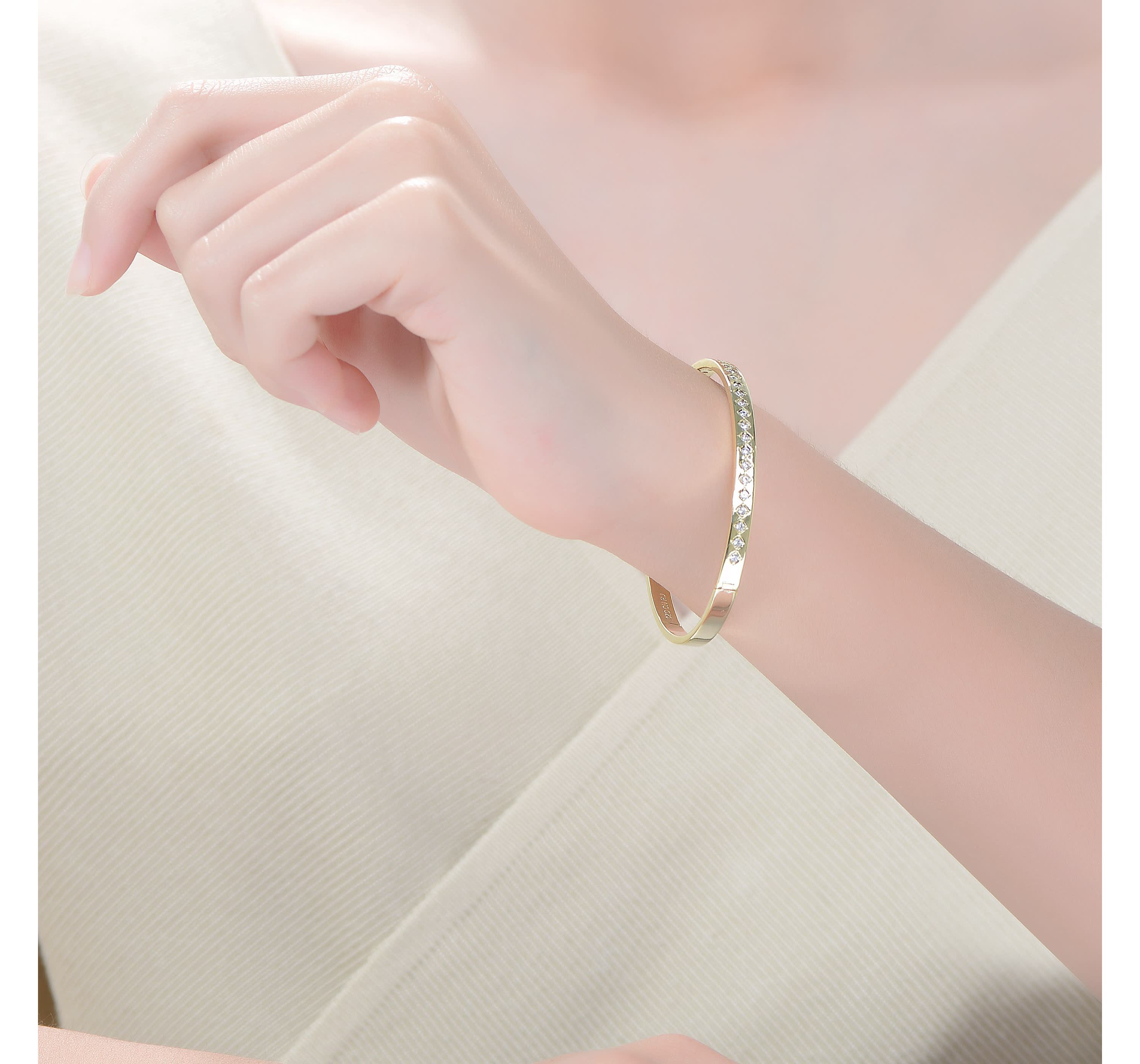 Lab Created 14K Gold Plated Cubic Zirconia Bangle Bracelet