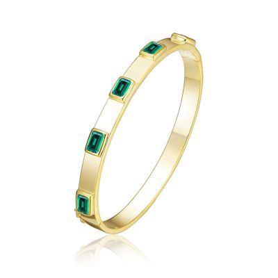 Rozzato Lab Created 14K Gold Plated Emerald Cubic Zirconia Bangle Bracelet