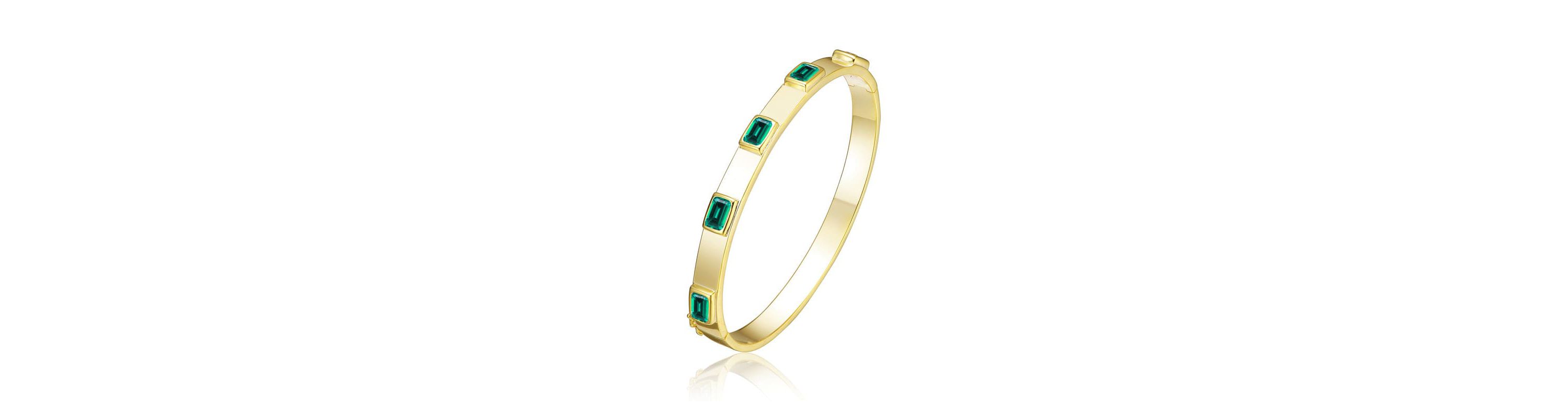 Lab Created 14K Gold Plated Emerald Cubic Zirconia Bangle Bracelet