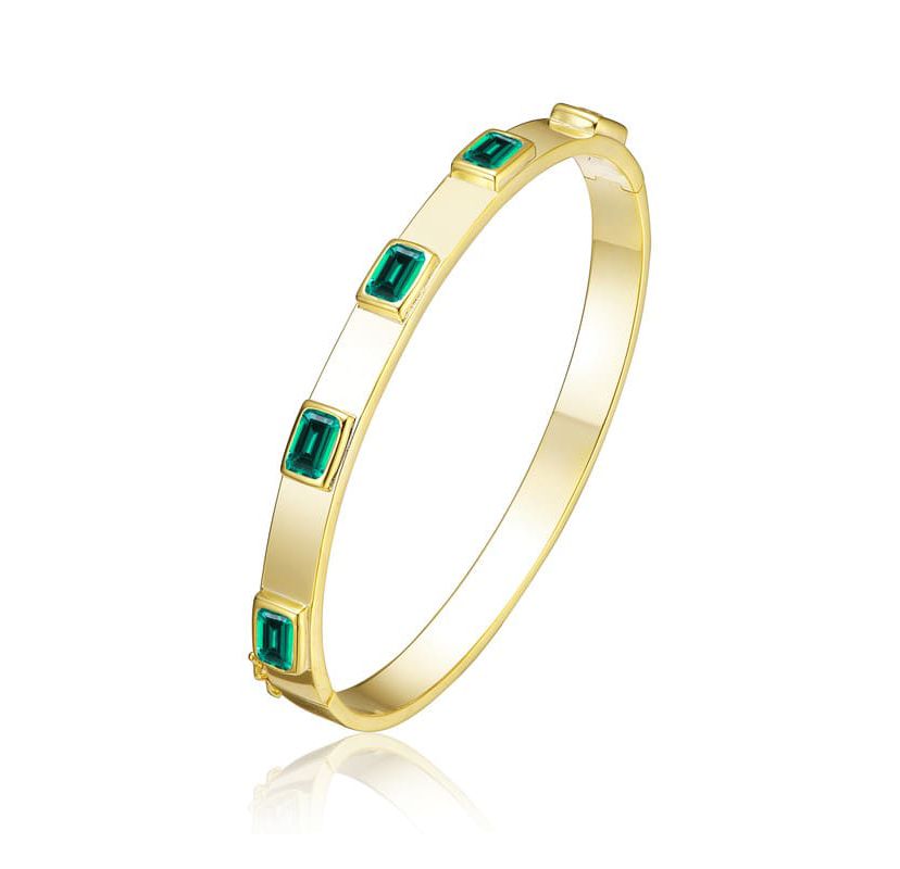 Lab Created 14K Gold Plated Emerald Cubic Zirconia Bangle Bracelet