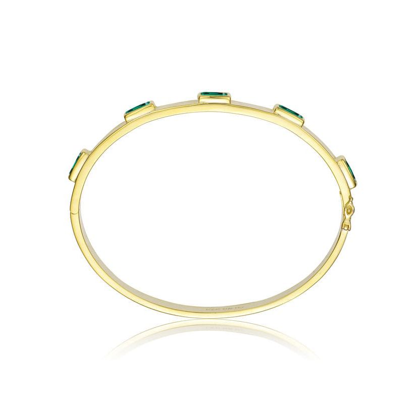Lab Created 14K Gold Plated Emerald Cubic Zirconia Bangle Bracelet