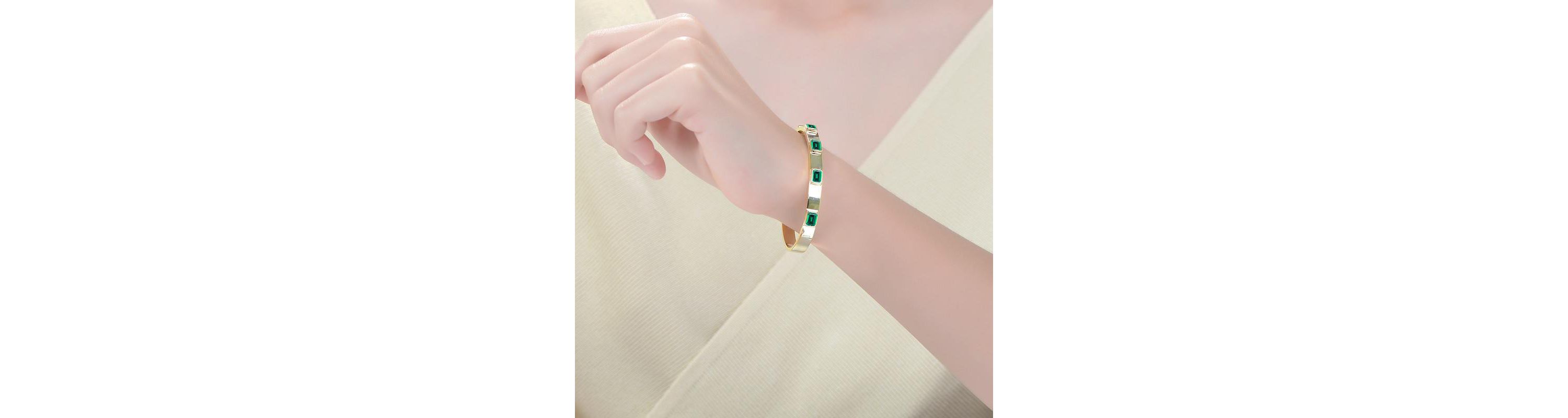 Lab Created 14K Gold Plated Emerald Cubic Zirconia Bangle Bracelet