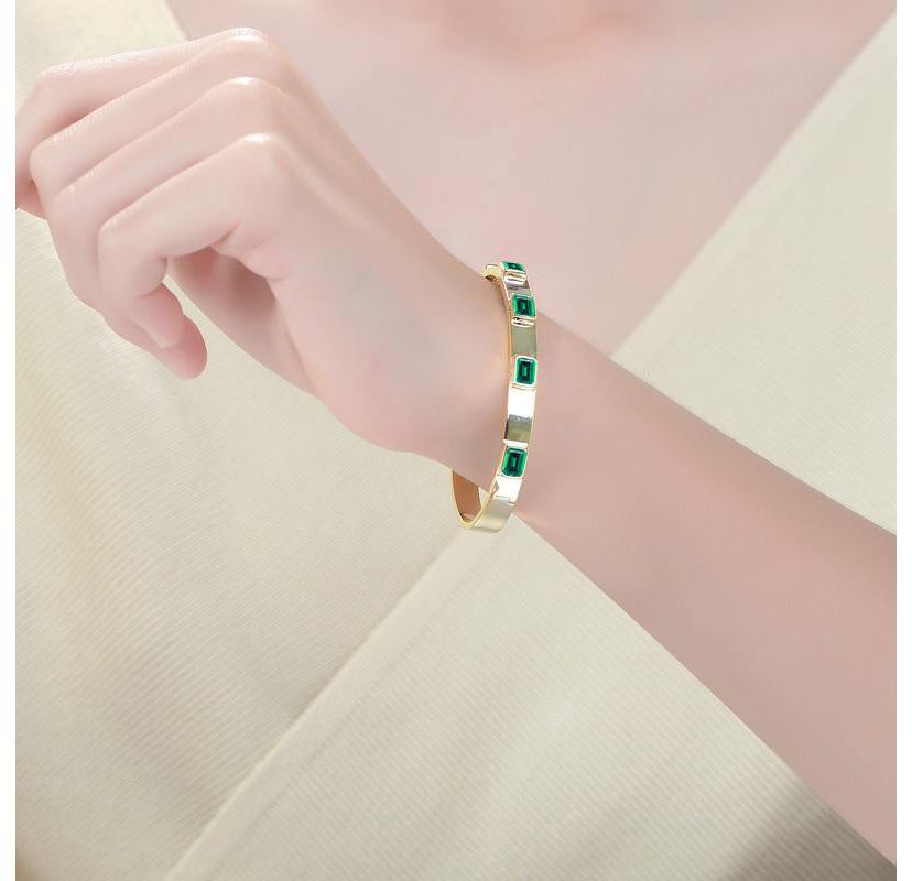 Lab Created 14K Gold Plated Emerald Cubic Zirconia Bangle Bracelet