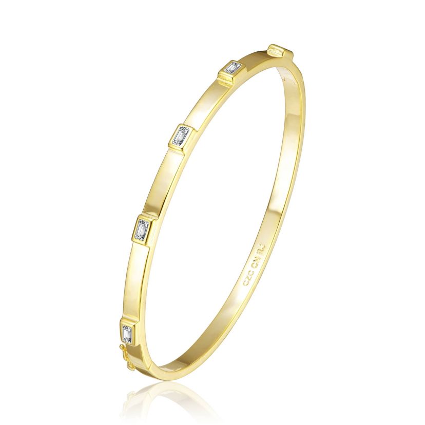Lab Created 14k Gold Plated Cubic Zirconia Bangle Box Clasps Bracelet