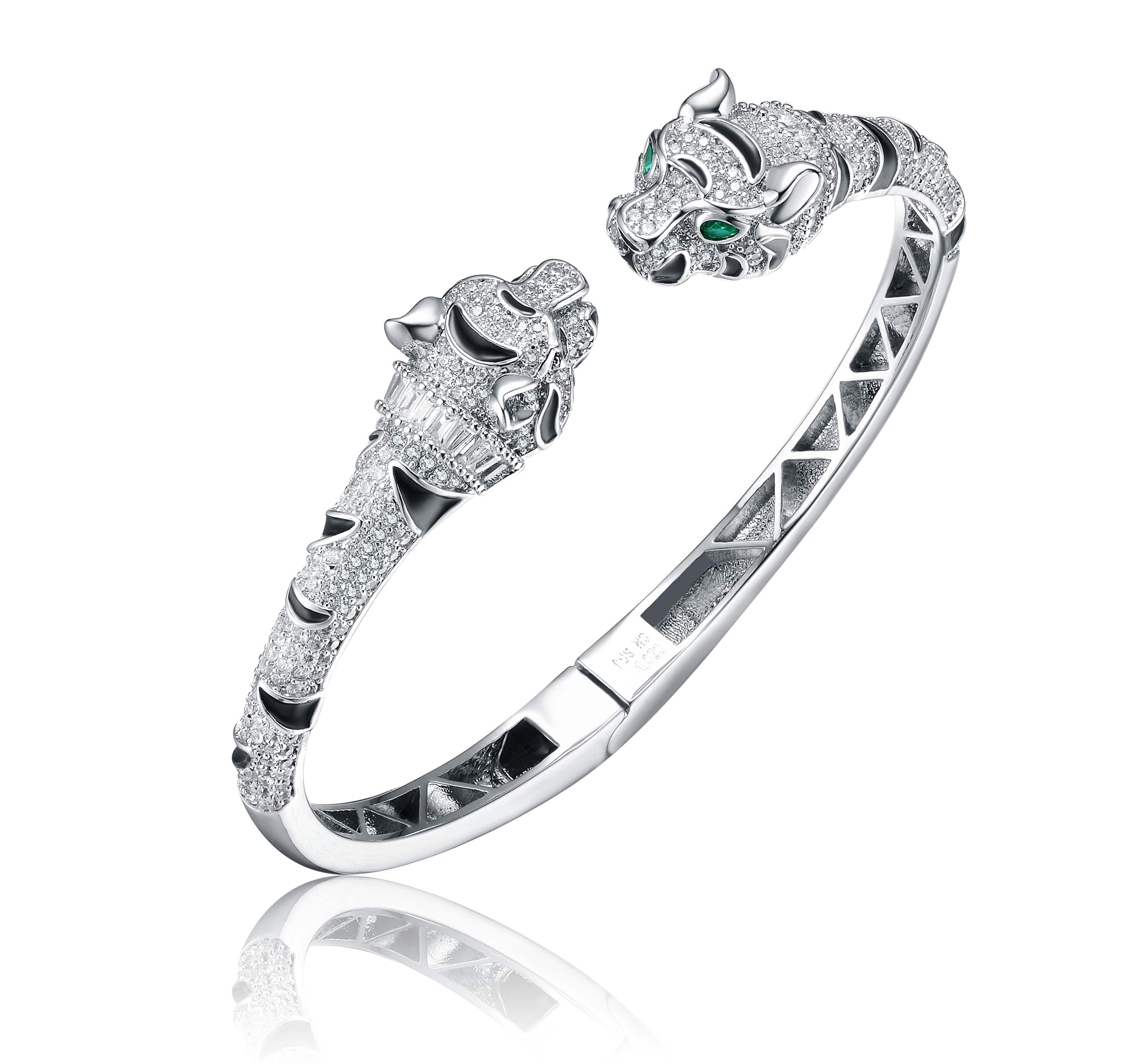 Lab Created White Gold Plated Bendable Panther Bangle Bracelet