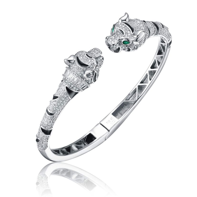 Lab Created White Gold Plated Bendable Panther Bangle Bracelet