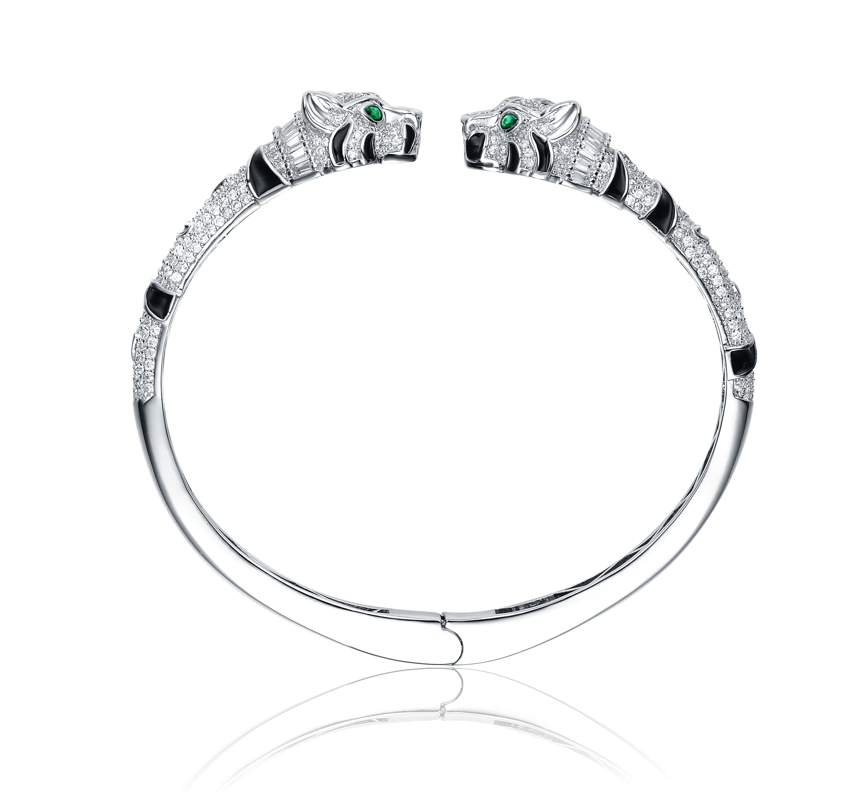 Lab Created White Gold Plated Bendable Panther Bangle Bracelet