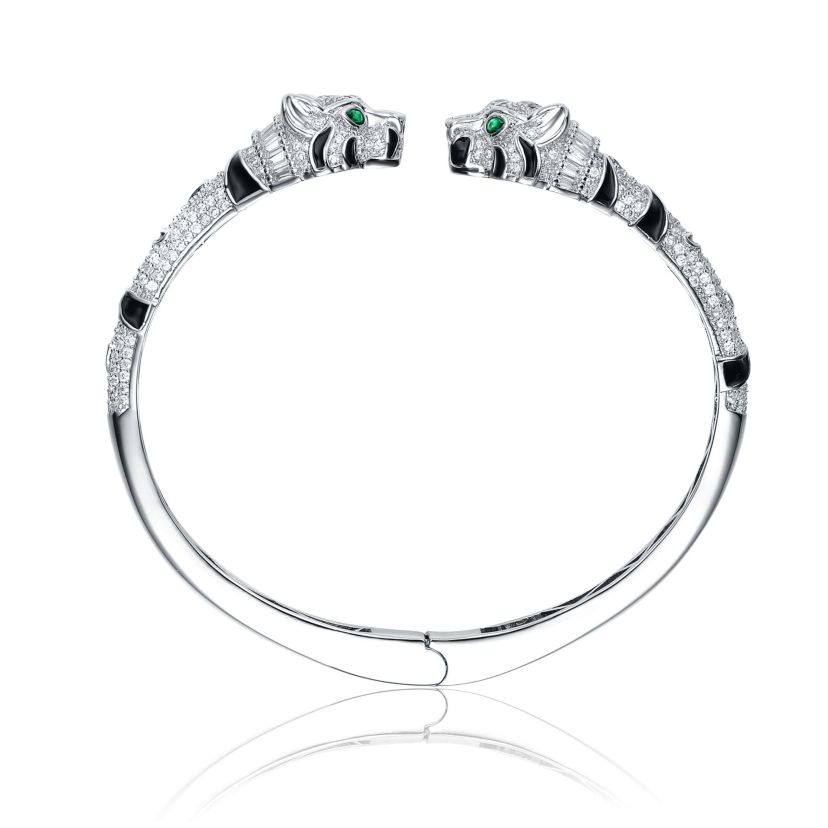Lab Created White Gold Plated Bendable Panther Bangle Bracelet
