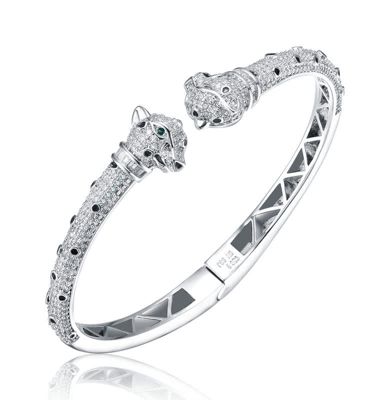 Rozzato Lab Created Cubic Zirconia White Gold Plated Fauna Bangle Bracelet