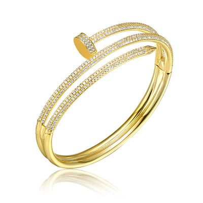 Rozzato Lab Created 14K Gold Plated with Clear Cubic Zirconia Bypass Bangle Bracelet