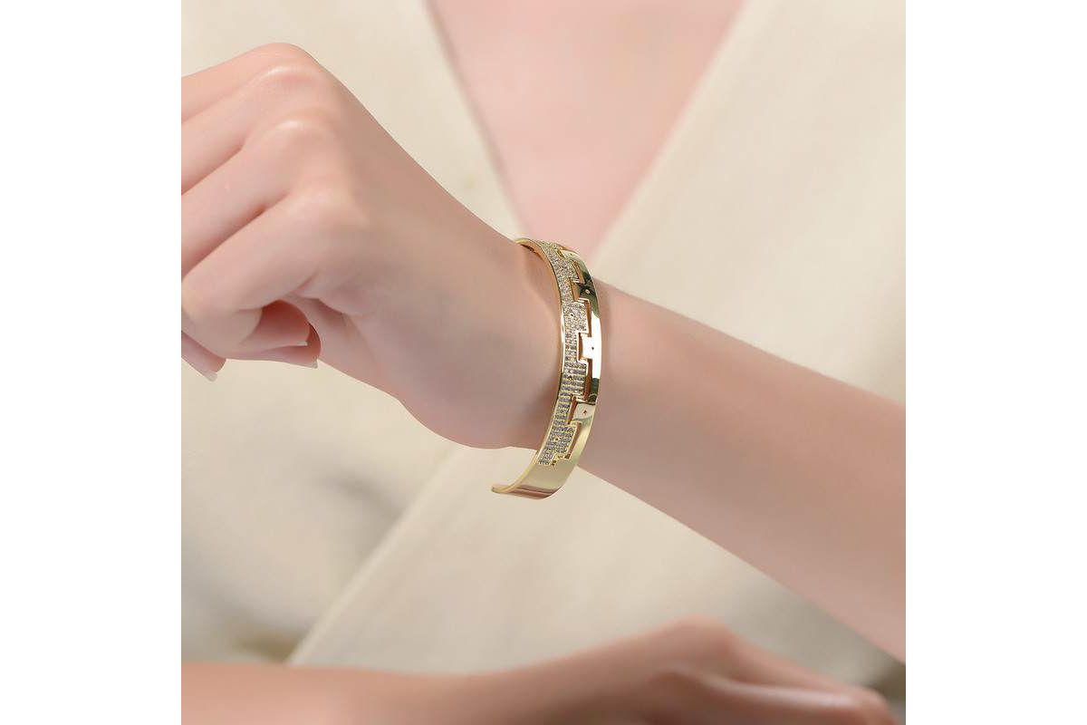 Lab Created Gold Plated with Cubic Zirconias Cuff Bracelet