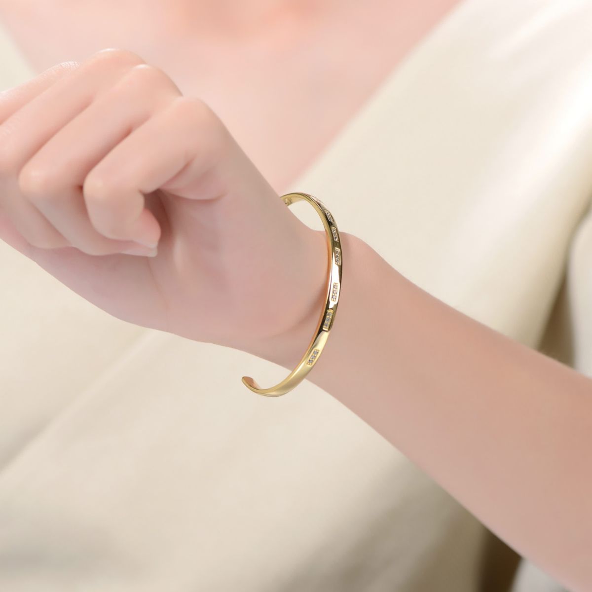 Lab Created 14K Gold Plated Cubic Zirconia Cuff Bracelet