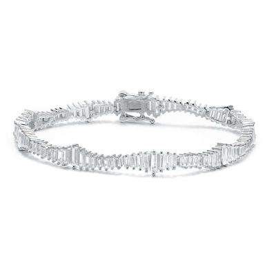 Rozzato Lab Created Rhodium Plated Clear Cubic Zirconia Tennis Bracelet, White