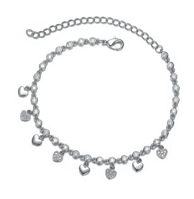 Rozzato Lab Created Rhodium Plated Cubic Zirconia Adjustable Heart Bracelet