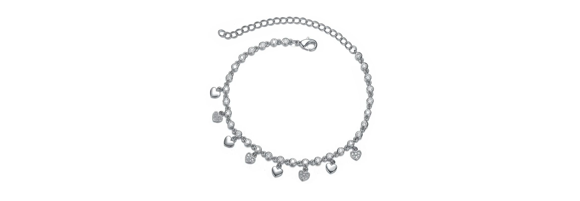 Lab Created Rhodium Plated Cubic Zirconia Adjustable Heart Bracelet