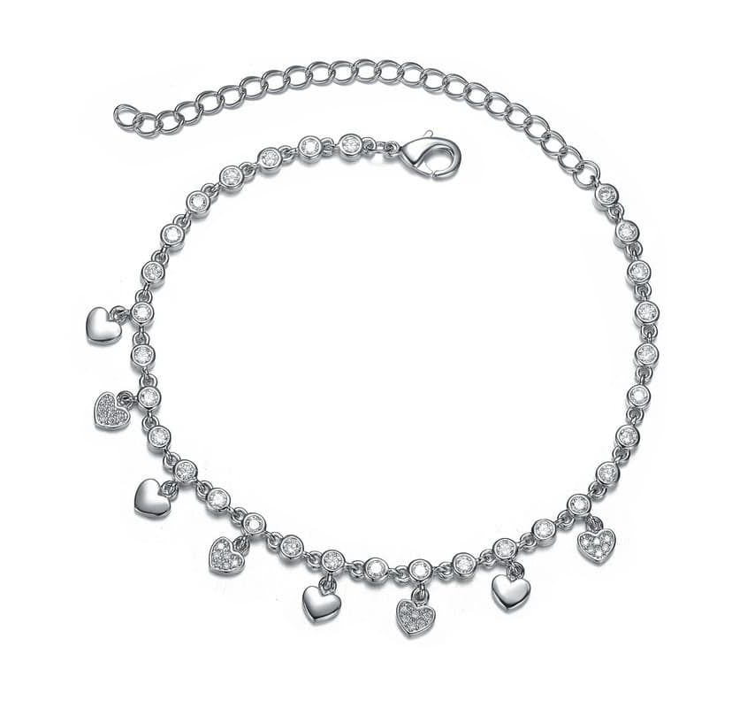 Lab Created Rhodium Plated Cubic Zirconia Adjustable Heart Bracelet
