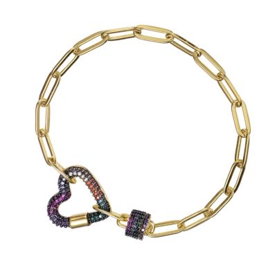 Rozzato Lab Created Kids/ Youg Teens 14K Gold and Black Plated Cubic Zirconia Heart Chain Bracelet