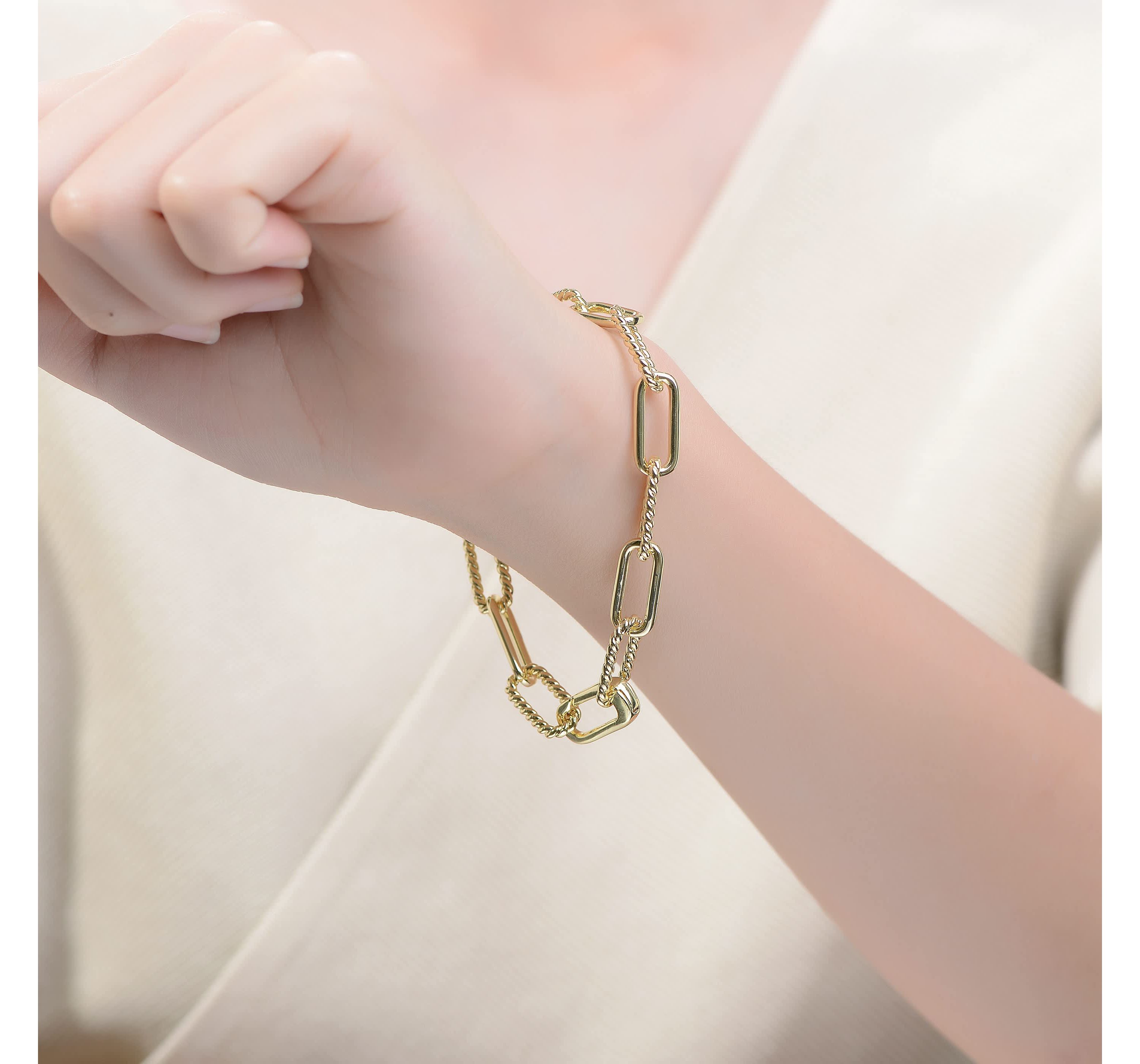 Lab Created 14K Gold Plated Paperclip Chain Bracelet