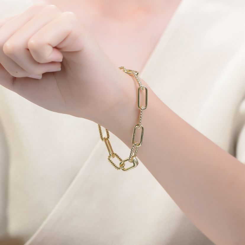 Lab Created 14K Gold Plated Paperclip Chain Bracelet