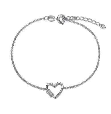 Rozzato Lab Created Rhodium Plated Cubic Zirconia Heart Adjustable Bracelet