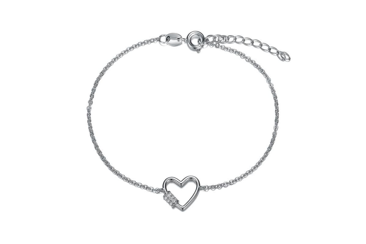 Lab Created Rhodium Plated Cubic Zirconia Heart Adjustable Bracelet