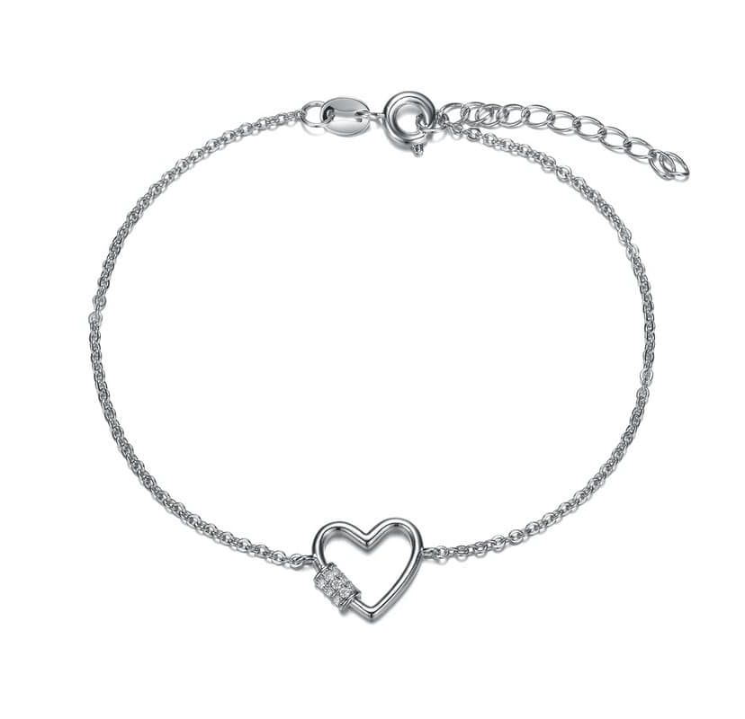Lab Created Rhodium Plated Cubic Zirconia Heart Adjustable Bracelet