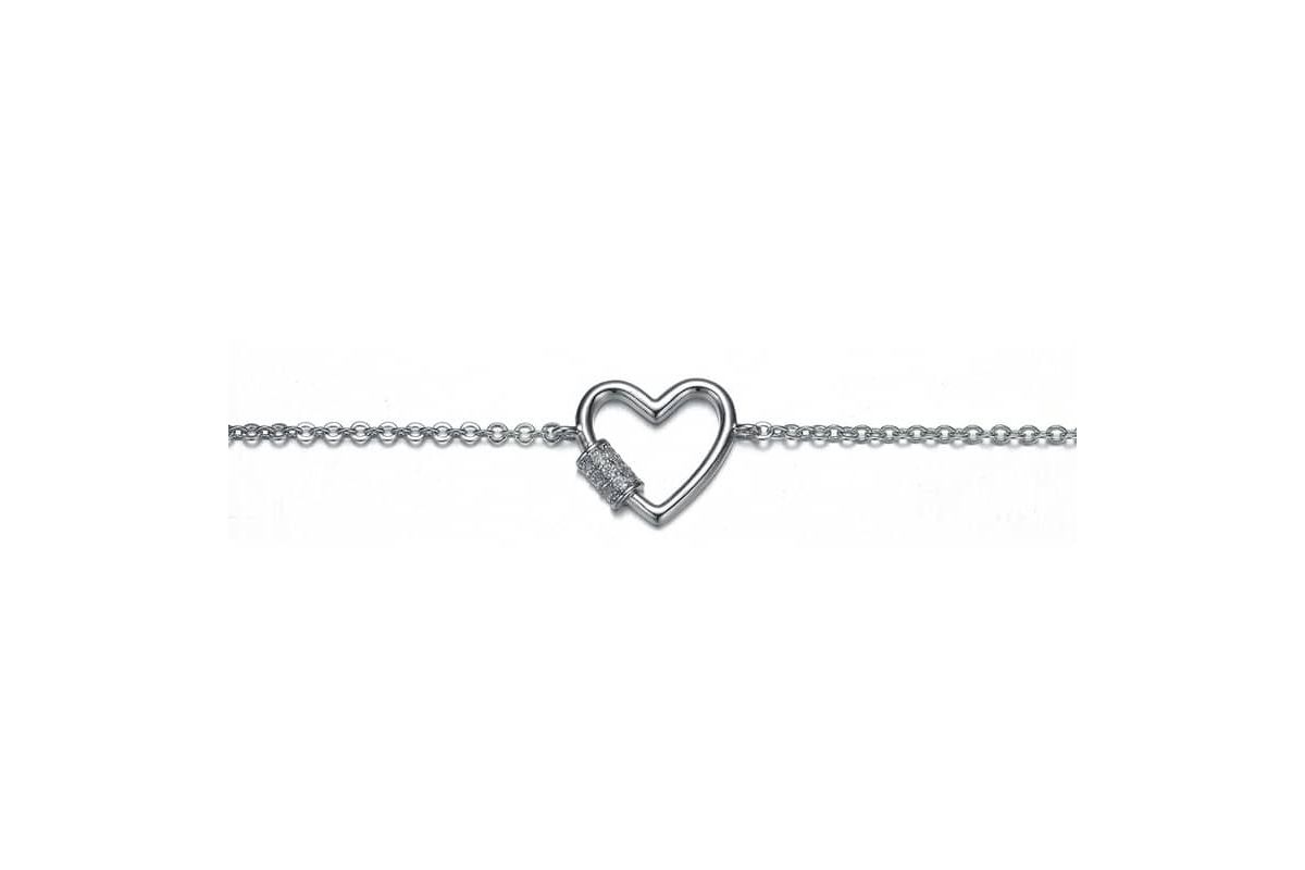 Lab Created Rhodium Plated Cubic Zirconia Heart Adjustable Bracelet