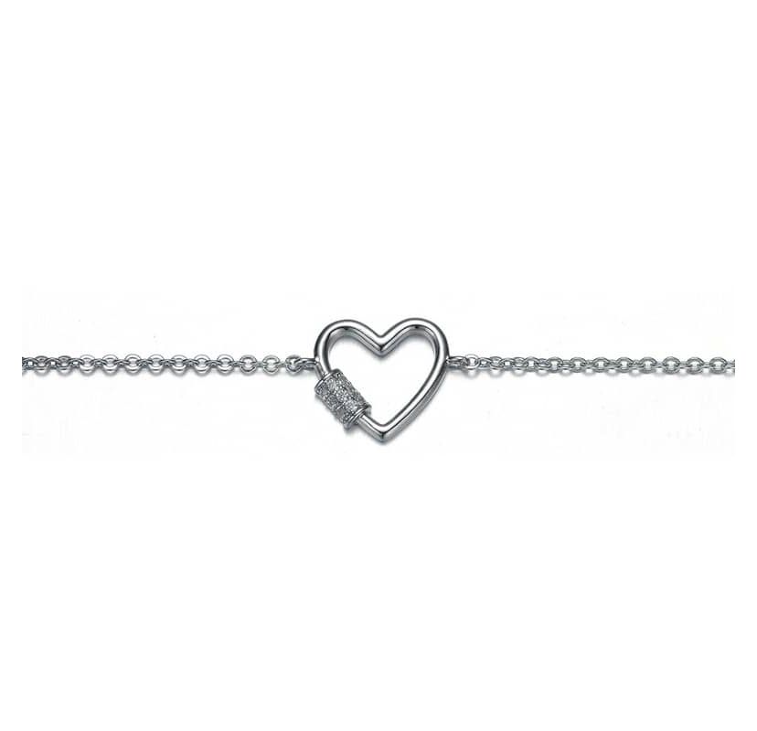 Lab Created Rhodium Plated Cubic Zirconia Heart Adjustable Bracelet