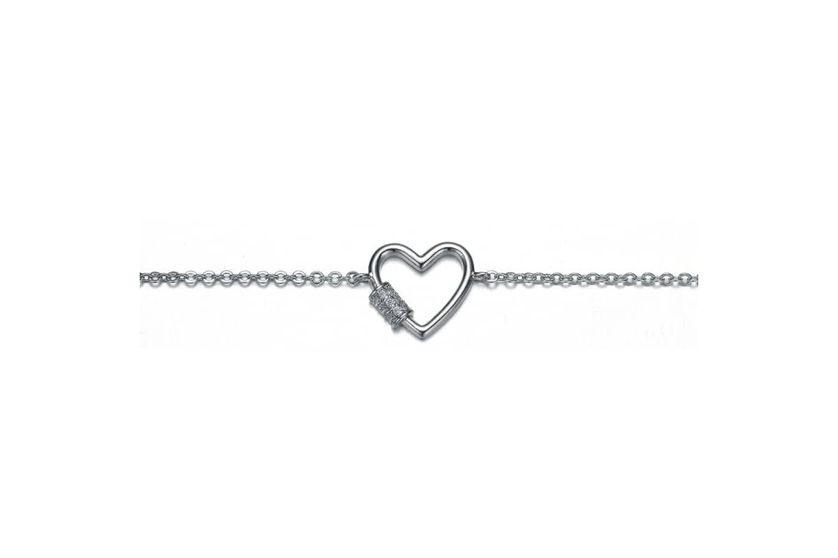 Lab Created Rhodium Plated Cubic Zirconia Heart Adjustable Bracelet