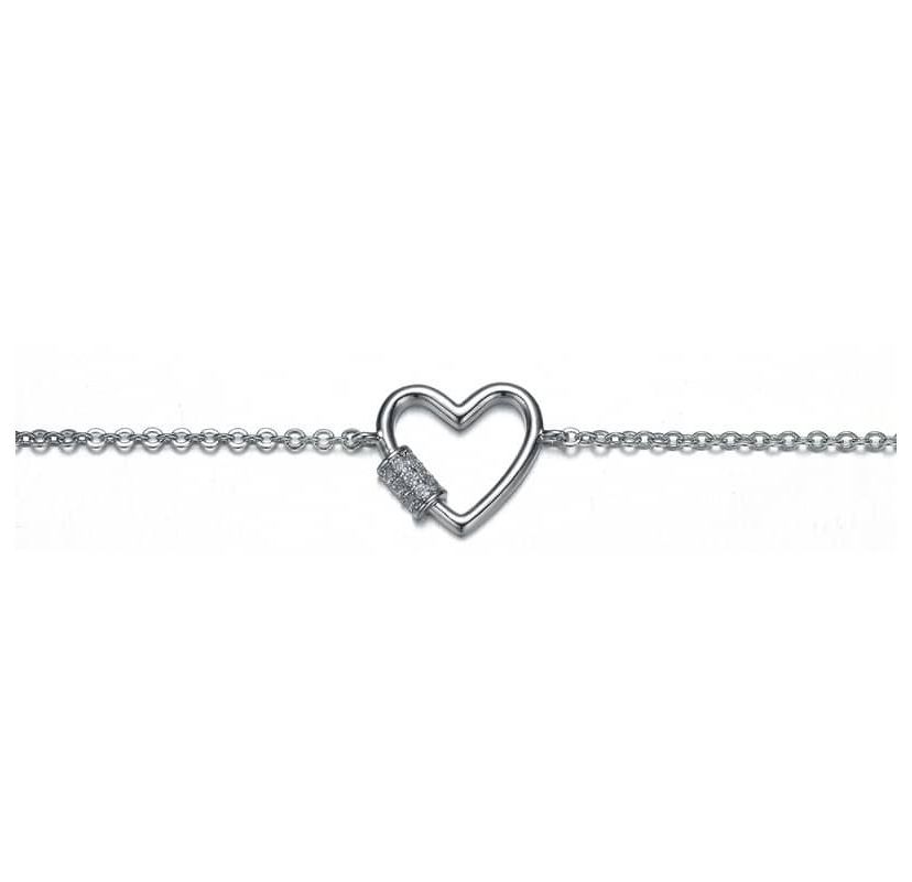 Lab Created Rhodium Plated Cubic Zirconia Heart Adjustable Bracelet